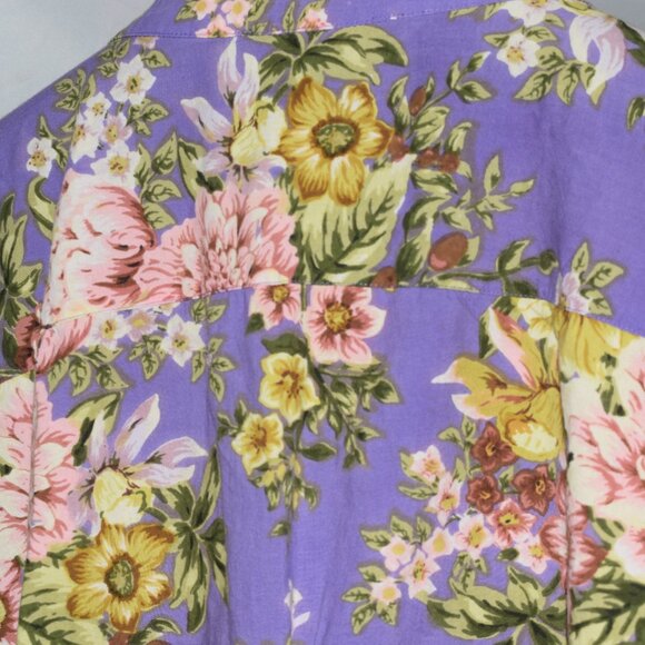 Denim 24/7 Floral, Button Front Blouse, Purple Background, size 32W - Picture 10 of 16